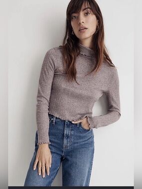Madewell Ribbed Turtleneck Crop Top Mauve , Medium